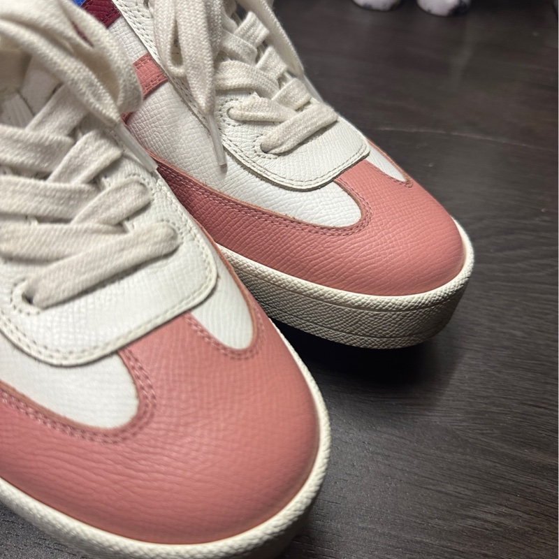 97新 Hermes愛馬仕 Boomerang粉白色運動鞋36碼-3