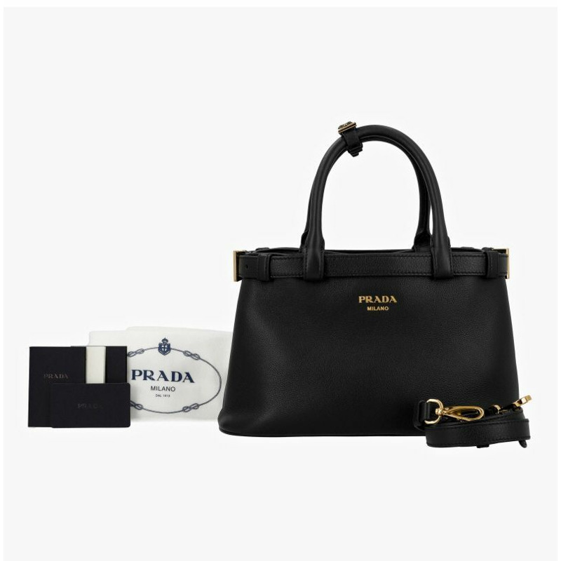 PRADA 軟粒面雙皮帶扣小號手提包 1BA418 2CYS F0002-8