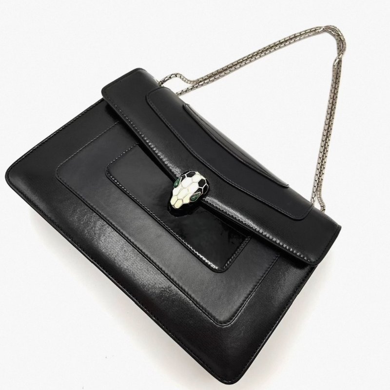 BVLGARI 中號黑色蛇頭風琴包 27*18*4 98新配件塵袋-1