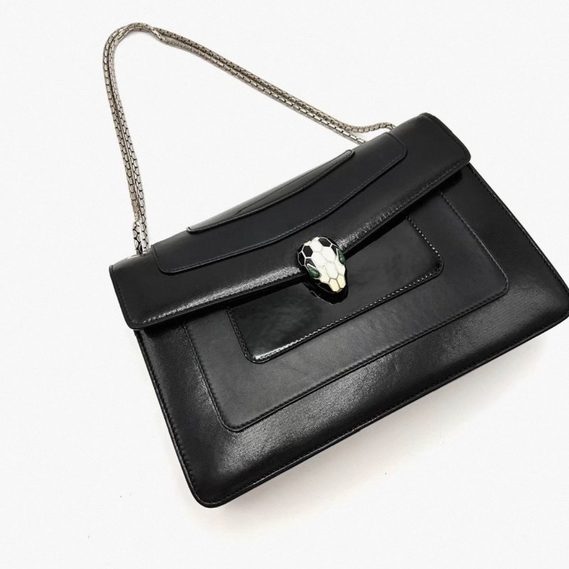 BVLGARI 中號黑色蛇頭風琴包 27*18*4 98新配件塵袋-2