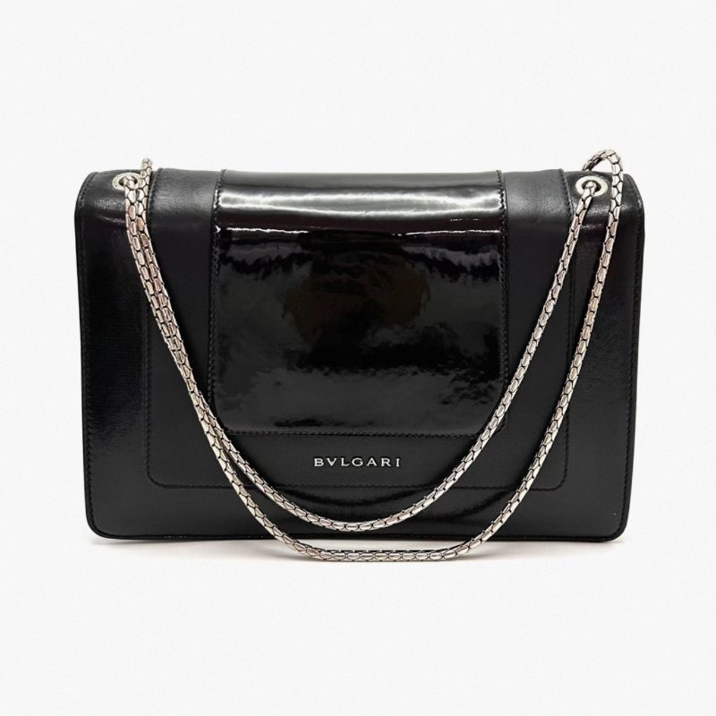 BVLGARI 中號黑色蛇頭風琴包 27*18*4 98新配件塵袋-3