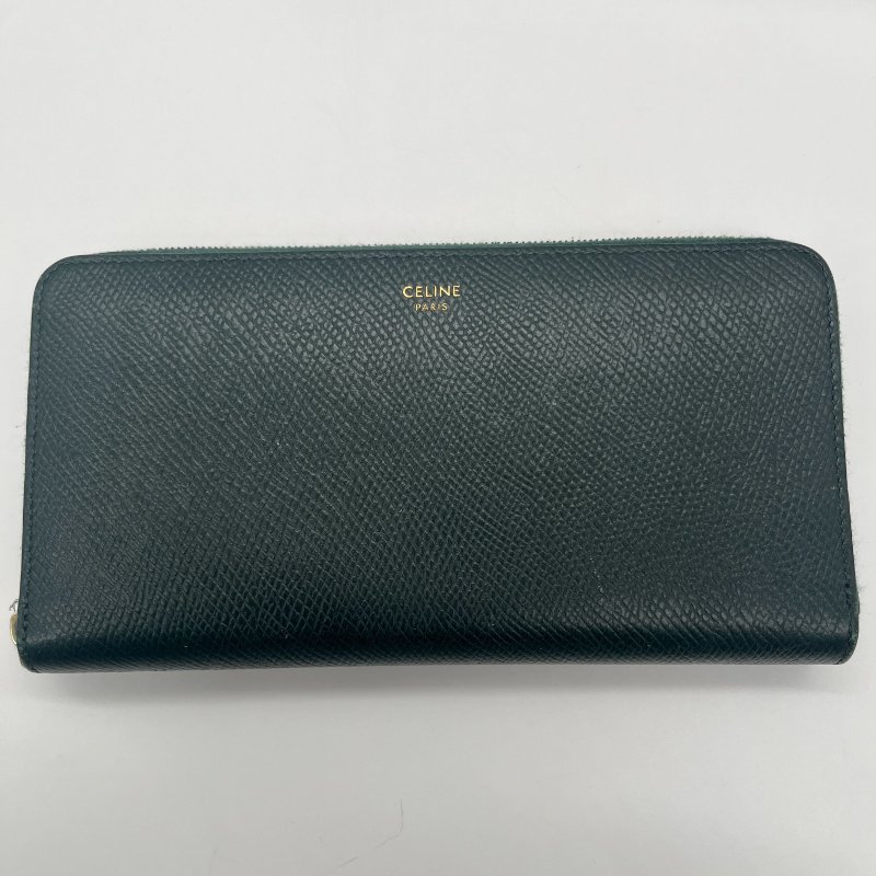 Celine 思琳 綠色 荔枝紋小牛皮 拉鍊 長夾-1