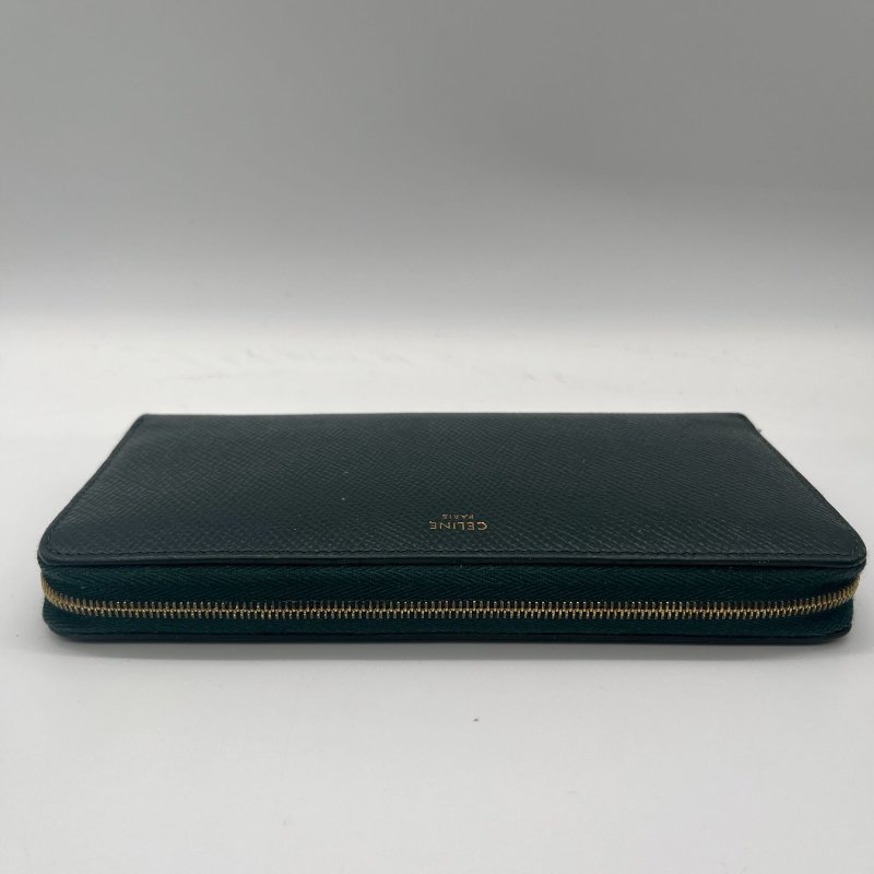 Celine 思琳 綠色 荔枝紋小牛皮 拉鍊 長夾-4