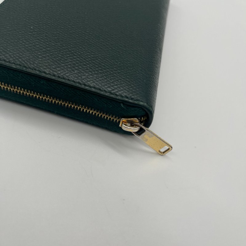 Celine 思琳 綠色 荔枝紋小牛皮 拉鍊 長夾-8