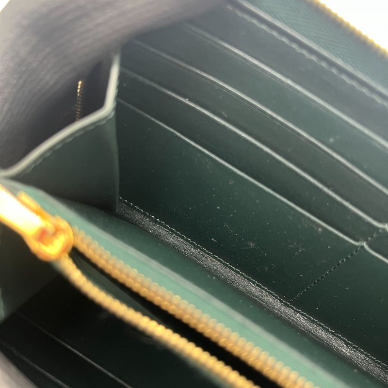 Celine 思琳 綠色 荔枝紋小牛皮 拉鍊 長夾-10