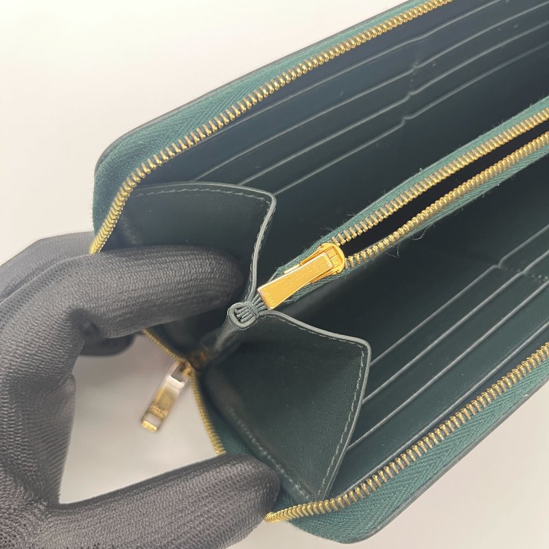 Celine 思琳 綠色 荔枝紋小牛皮 拉鍊 長夾-11
