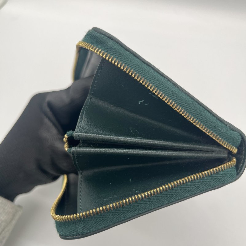 Celine 思琳 綠色 荔枝紋小牛皮 拉鍊 長夾-12