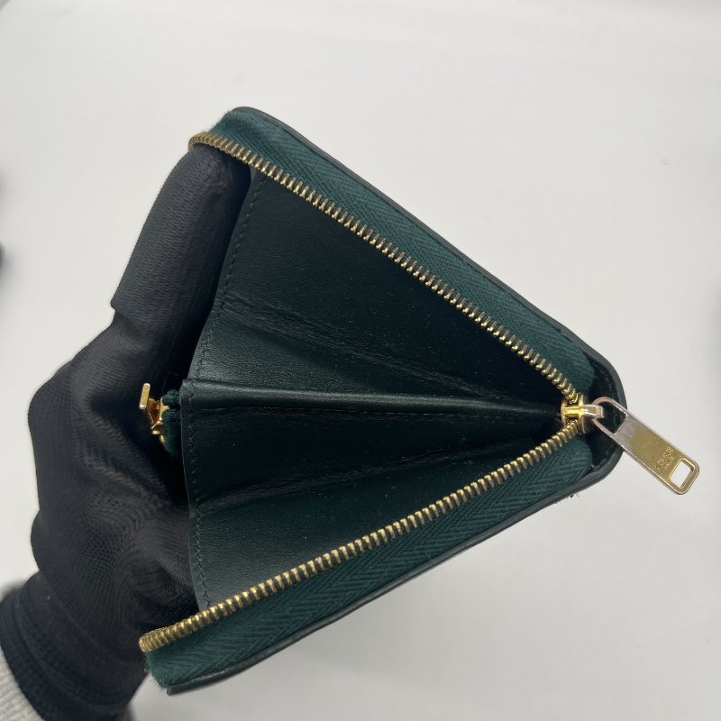 Celine 思琳 綠色 荔枝紋小牛皮 拉鍊 長夾-13