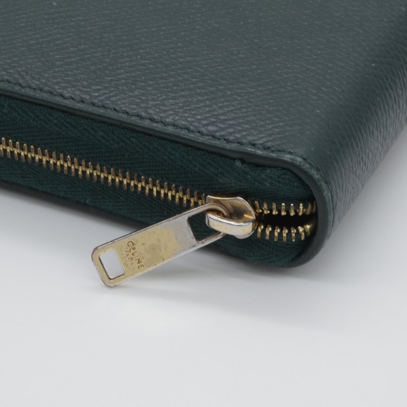 Celine 思琳 綠色 荔枝紋小牛皮 拉鍊 長夾-7