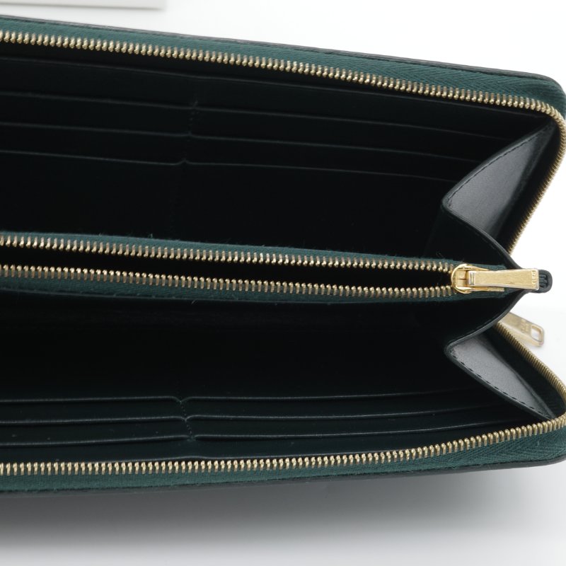 Celine 思琳 綠色 荔枝紋小牛皮 拉鍊 長夾-10