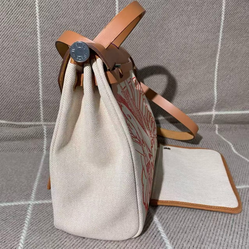 Hermes愛馬仕Herbag31橙色牛皮拼帆布 z刻-3