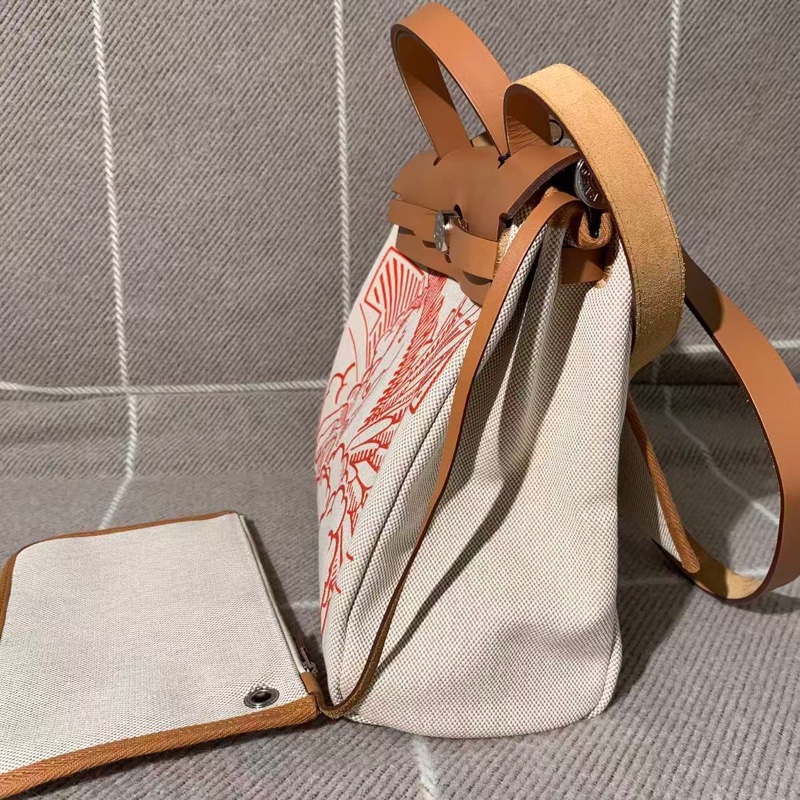 Hermes愛馬仕Herbag31橙色牛皮拼帆布 z刻-6