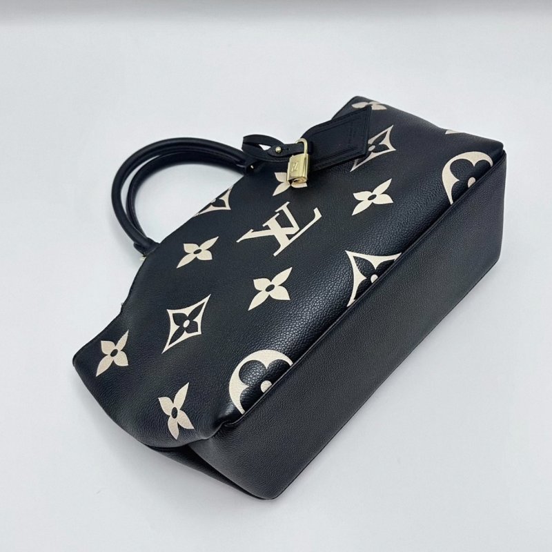 LV petitpalais黑白壓花全皮蒙田手提斜背包 29*20*13 98新配件塵袋購證鎖鑰匙-3