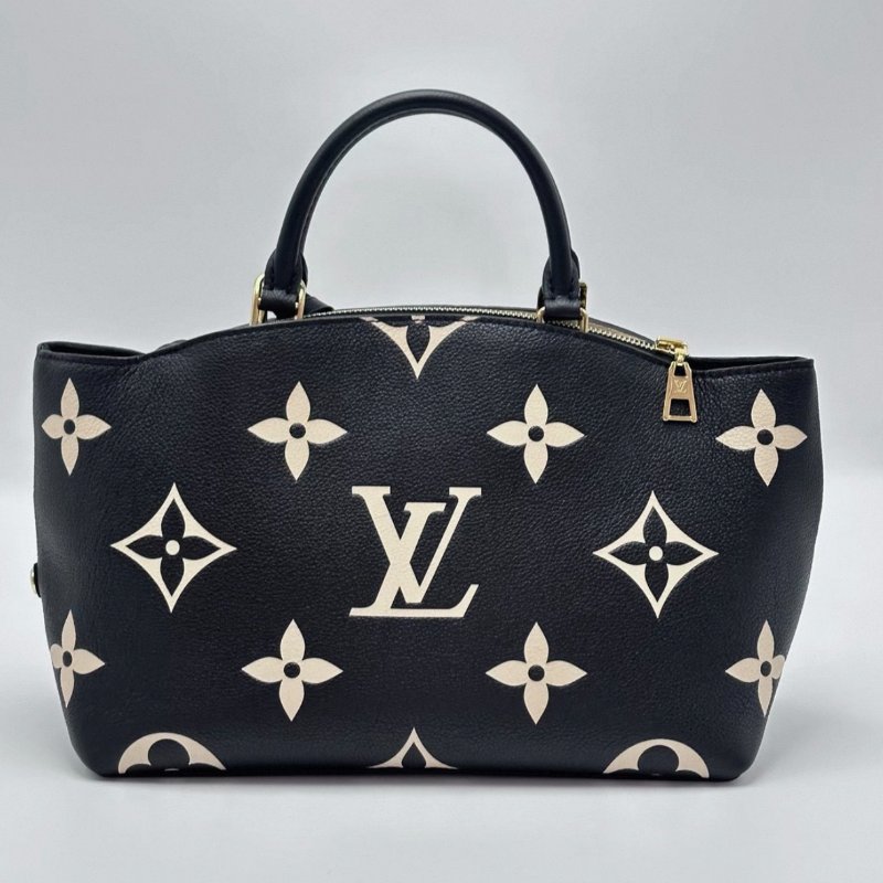 LV petitpalais黑白壓花全皮蒙田手提斜背包 29*20*13 98新配件塵袋購證鎖鑰匙-5