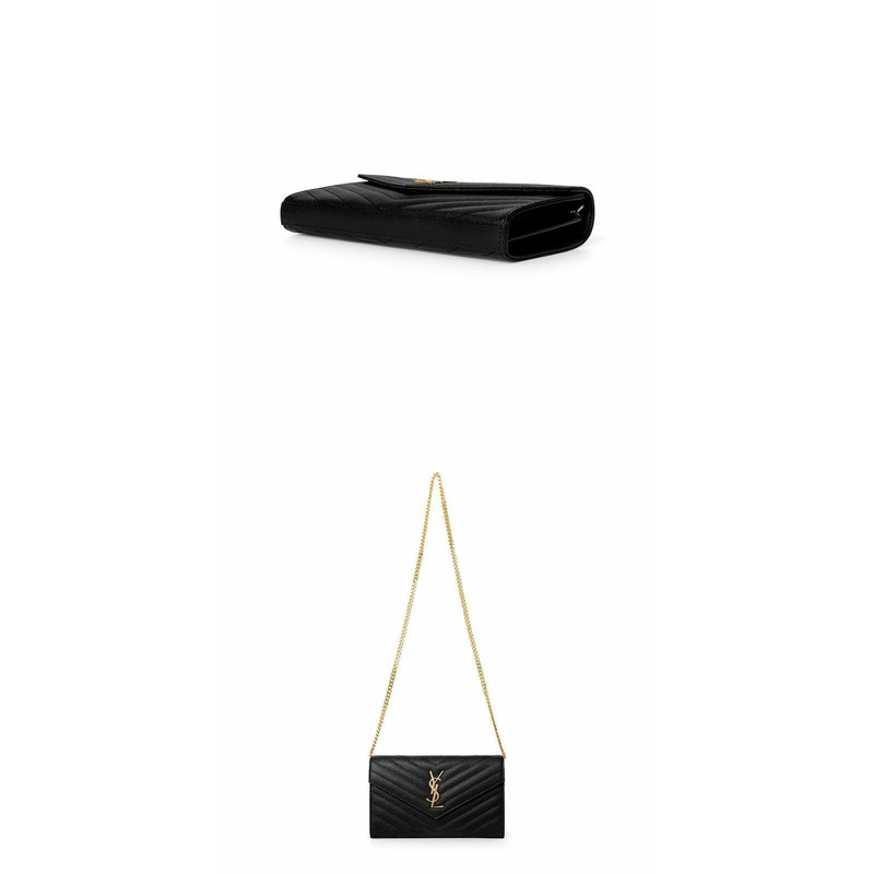 SAINT LAURENT Cassandra Monogram 馬特拉塞凸紋金色 WOC 鏈條斜背包 BOW01 1000-5