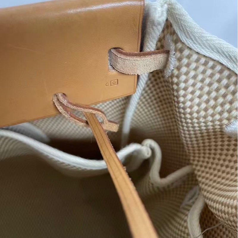 「JL精品代購」愛馬仕卡其棕色帆布拼皮herbag中號 附小號横版替換袋-11