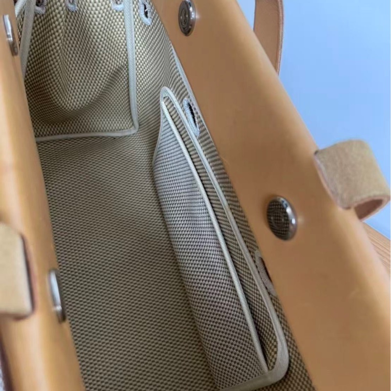 「JL精品代購」愛馬仕卡其棕色帆布拼皮herbag中號 附小號横版替換袋-12