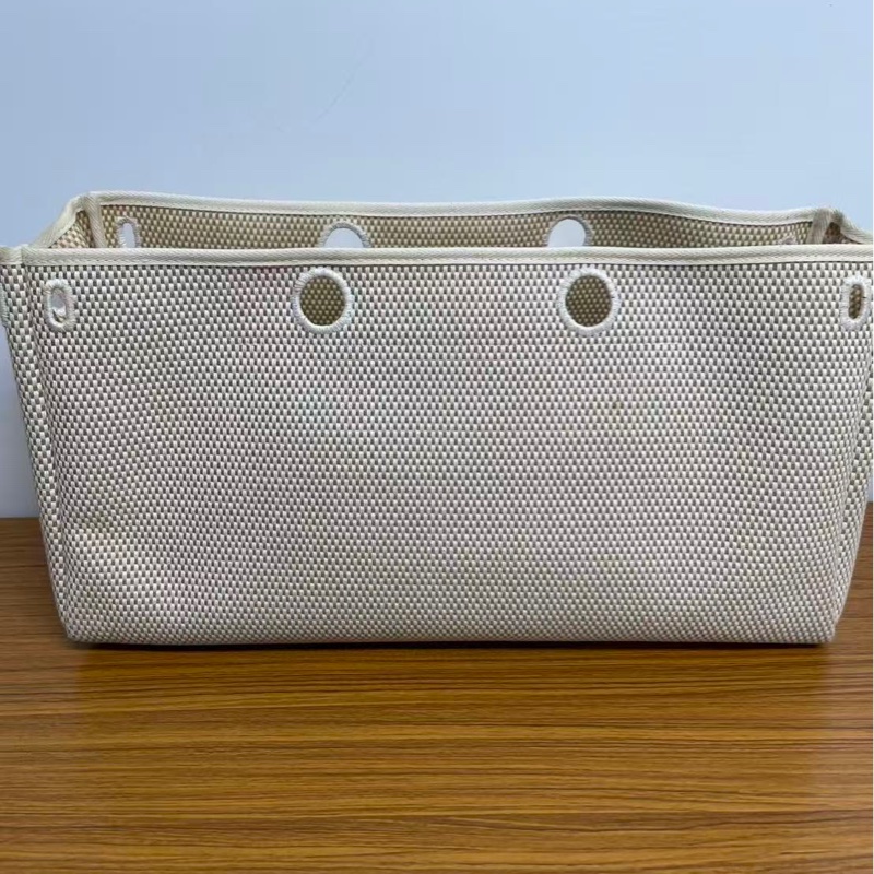 「JL精品代購」愛馬仕卡其棕色帆布拼皮herbag中號 附小號横版替換袋-13