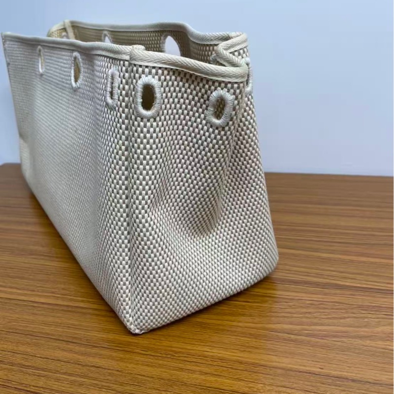 「JL精品代購」愛馬仕卡其棕色帆布拼皮herbag中號 附小號横版替換袋-15