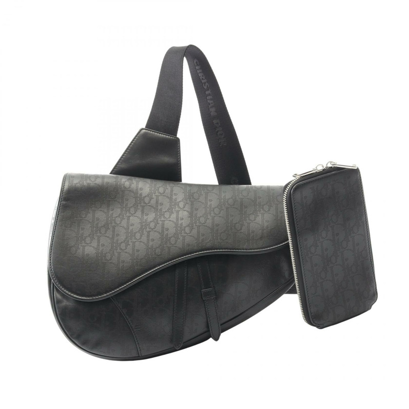 Christian Dior SADDLE Galaxy 腰臀包,黑色真皮,二手男士款-0