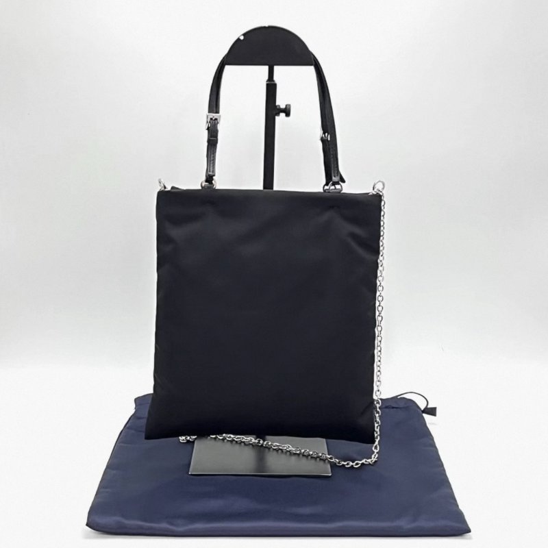 PRADA 黑色尼龍閃電鑽飾mini手提托特包 21*223 全新閒置配件塵袋保卡-5