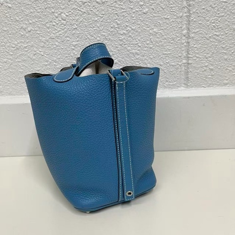 「JL精品代購」愛馬仕菜籃子18 blue jean TC皮