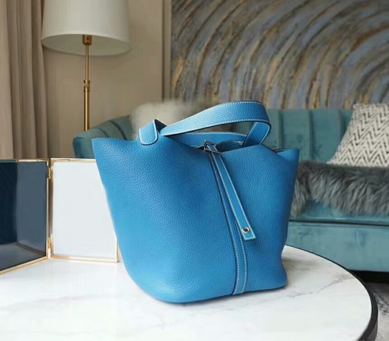 「JL精品代購」愛馬仕菜籃子18 blue jean TC皮-3