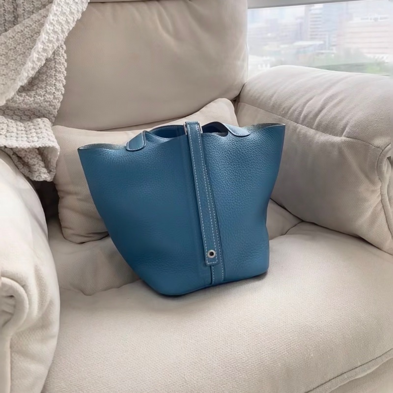 「JL精品代購」愛馬仕菜籃子18 blue jean TC皮-4