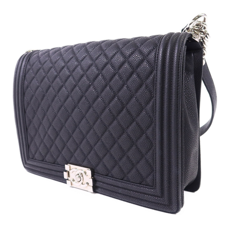 CHANEL 牛皮皮革Boy 30銀扣鏈帶肩背袋-2