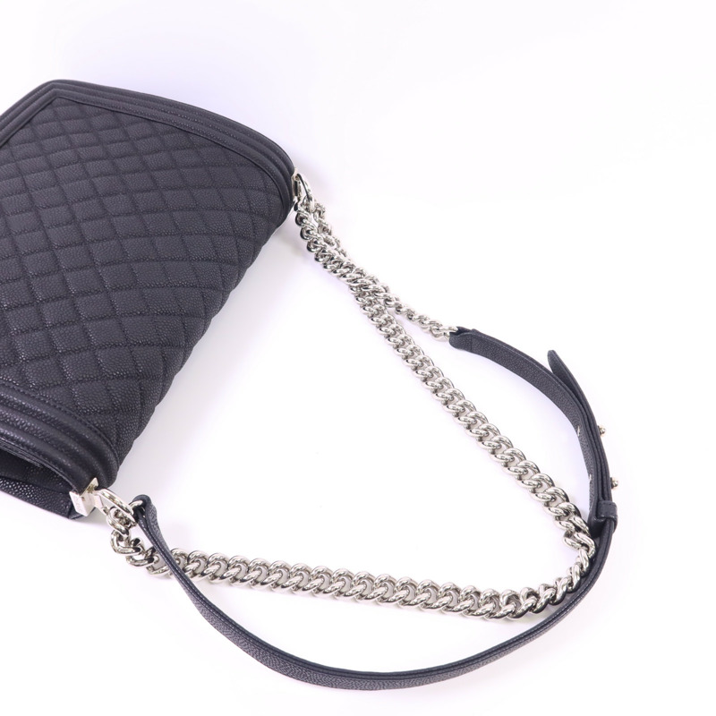 CHANEL 牛皮皮革Boy 30銀扣鏈帶肩背袋-4