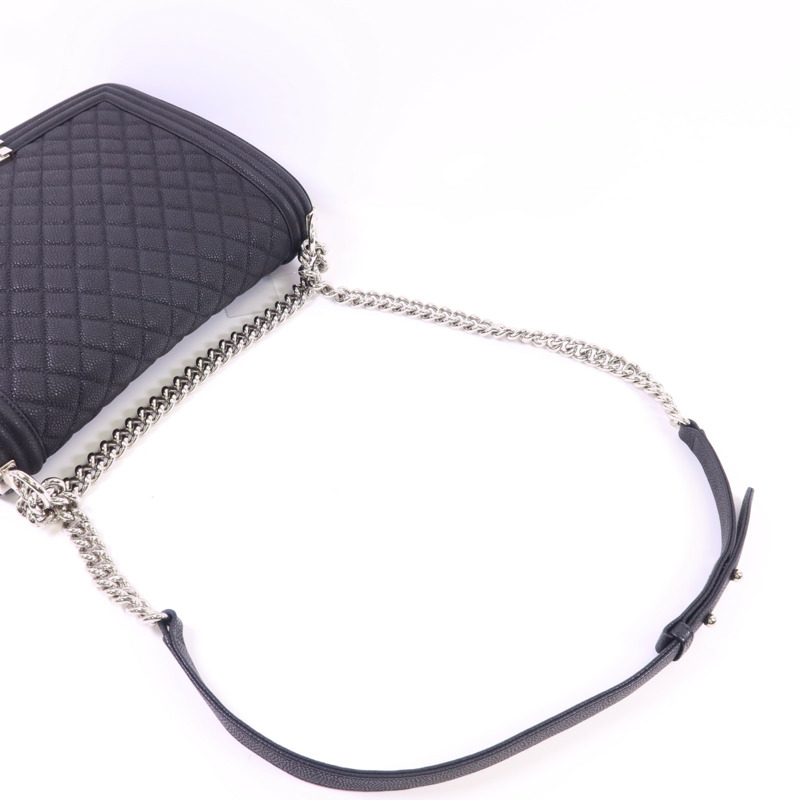 CHANEL 牛皮皮革Boy 30銀扣鏈帶肩背袋-5