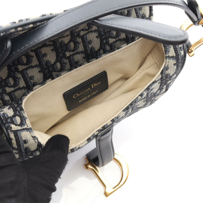 Christian Dior SADDLE Oblique 手提包 M0447CTZQ_M928 帆布皮革 米色 海軍藍-2
