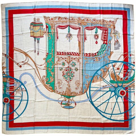 HERMES Coupe de Gala shawl 140 馬車的故事 羊絨 圍巾