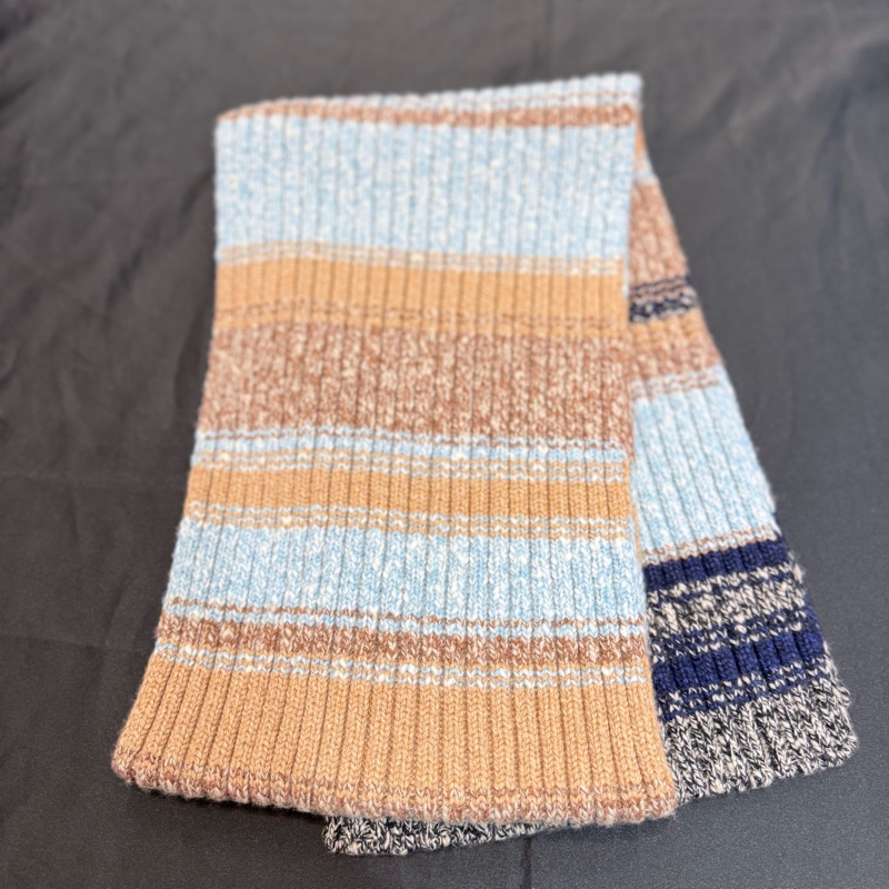 CHANEL 藍咖羊毛粗針織圍巾-2