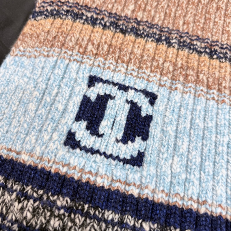 CHANEL 藍咖羊毛粗針織圍巾-4