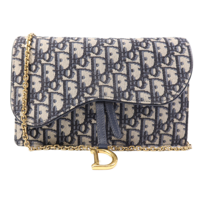Dior 帆布Saddle Chain Shoulder金扣鏈帶肩背袋-0