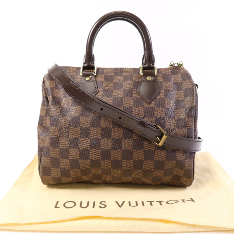 LOUIS VUITTON Damier Speedy Bandouliere 25金扣手挽肩背兩用袋-6
