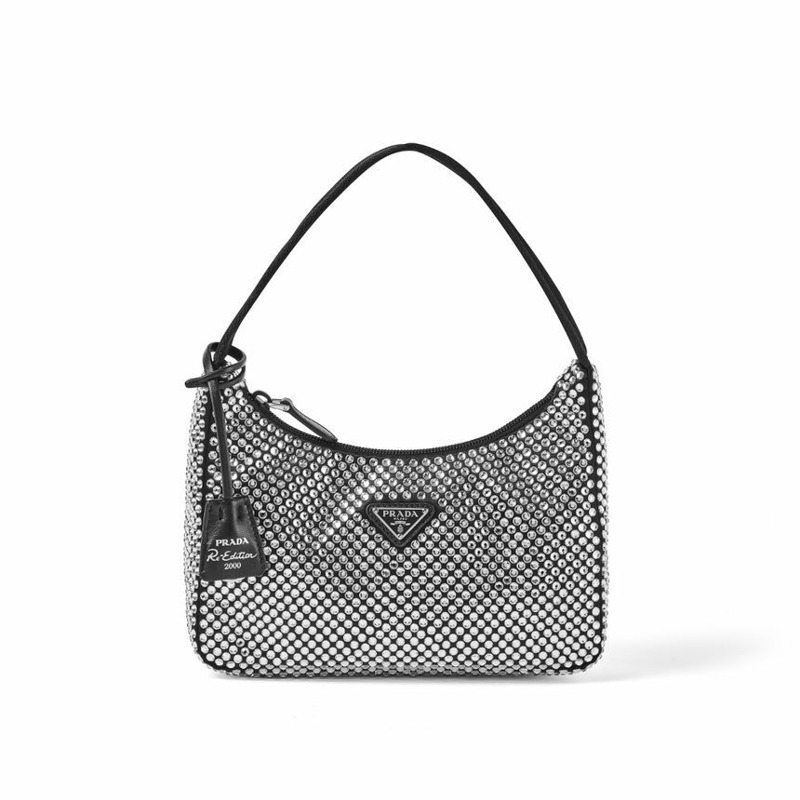 PRADA 水晶緞面三角形Logo迷你單肩包 1BC515 2AWL F0T7O-0