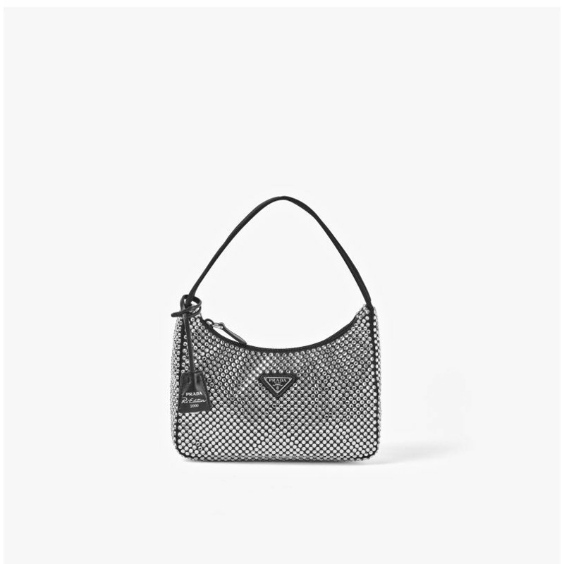 PRADA 水晶緞面三角形Logo迷你單肩包 1BC515 2AWL F0T7O-1