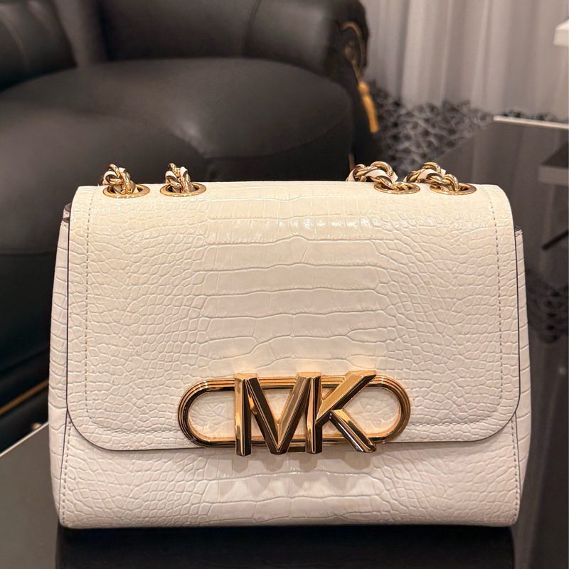 MK 鱷魚紋鍊條包| 白色近全新🤍|附購證 / 收據《保證正品》-5