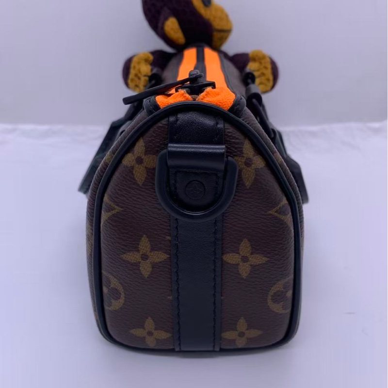 Vuitton/路易威登 LV Keepall Nano猴子包,限量秀款,老花帆布配橙色拉鍊,肩帶可調節,尺寸21x12.5x6cm-2
