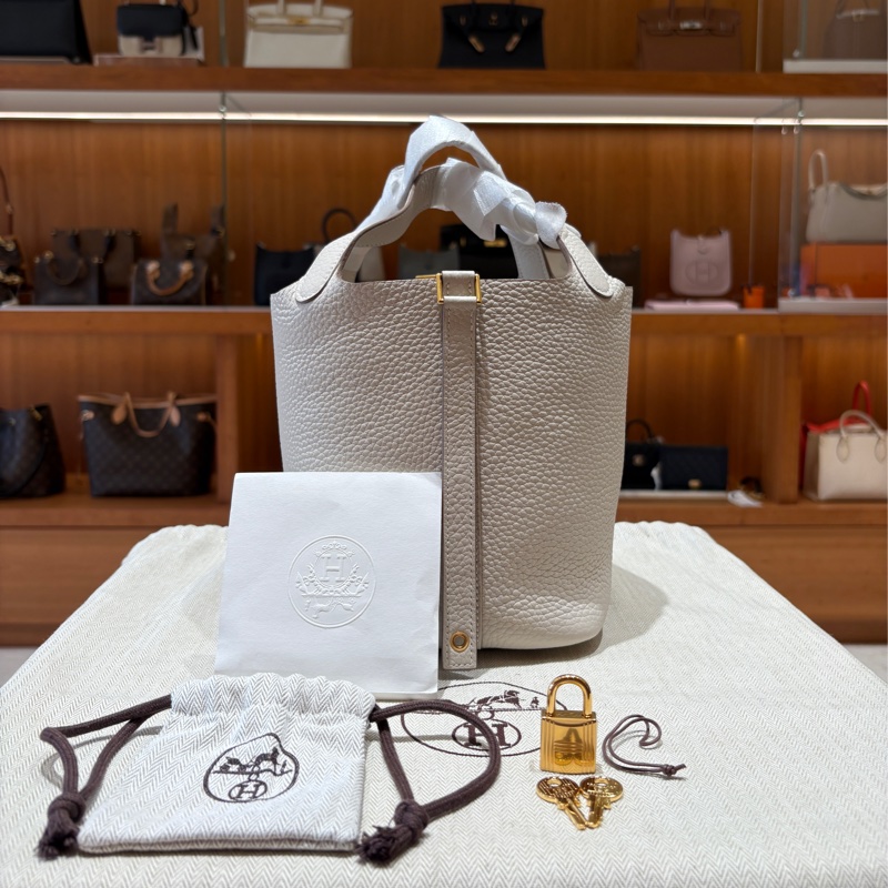 【氣質奶白色、金扣超稀有】Hermès Picotin 18 手提包｜冰川白 TC 牛皮｜K刻2025最新年款＋完整配件-0