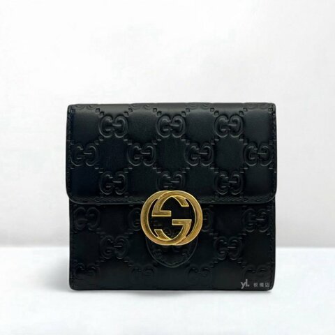 GUCCI短夾 Sarah黑色牛皮 GG Marmont扣式短夾 369676