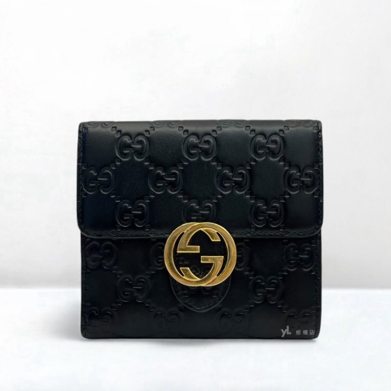 GUCCI短夾 Sarah黑色牛皮 GG Marmont扣式短夾 369676-0