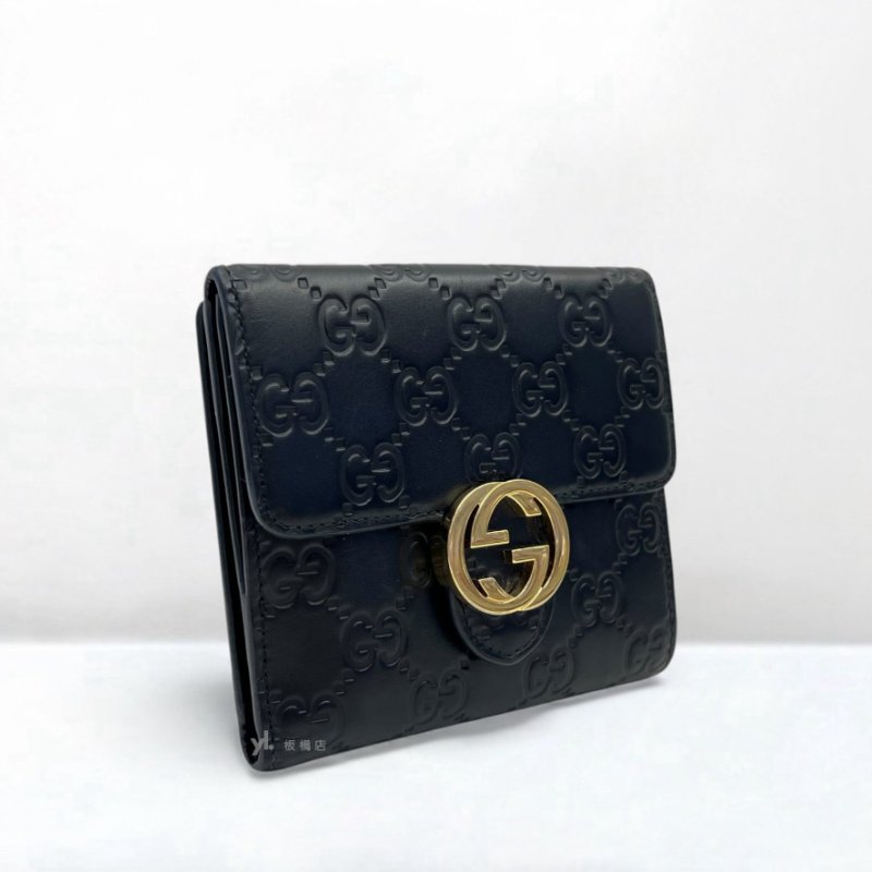 GUCCI短夾 Sarah黑色牛皮 GG Marmont扣式短夾 369676-1