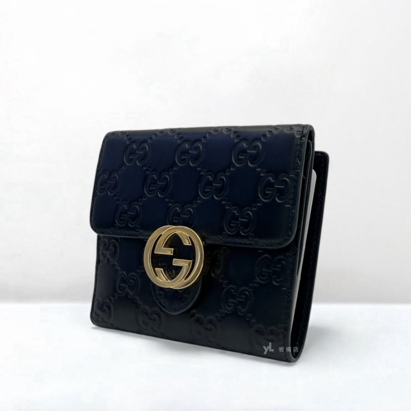 GUCCI短夾 Sarah黑色牛皮 GG Marmont扣式短夾 369676-2