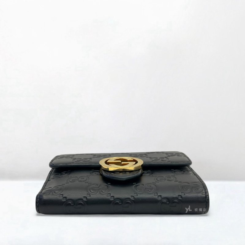 GUCCI短夾 Sarah黑色牛皮 GG Marmont扣式短夾 369676-4