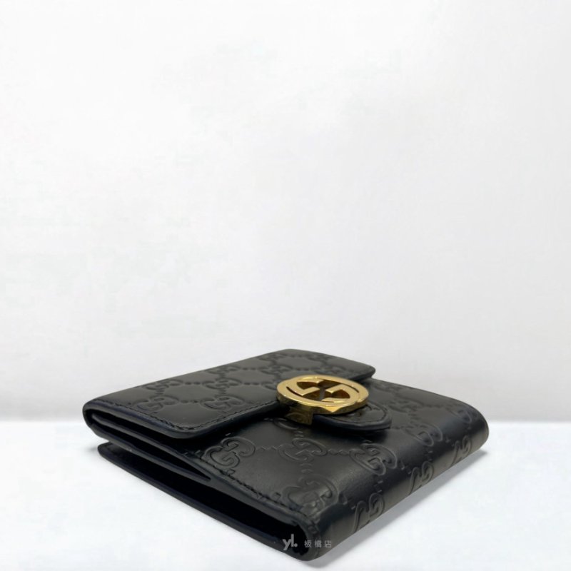 GUCCI短夾 Sarah黑色牛皮 GG Marmont扣式短夾 369676-7