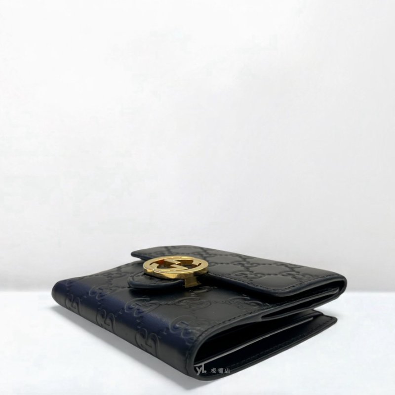 GUCCI短夾 Sarah黑色牛皮 GG Marmont扣式短夾 369676-8