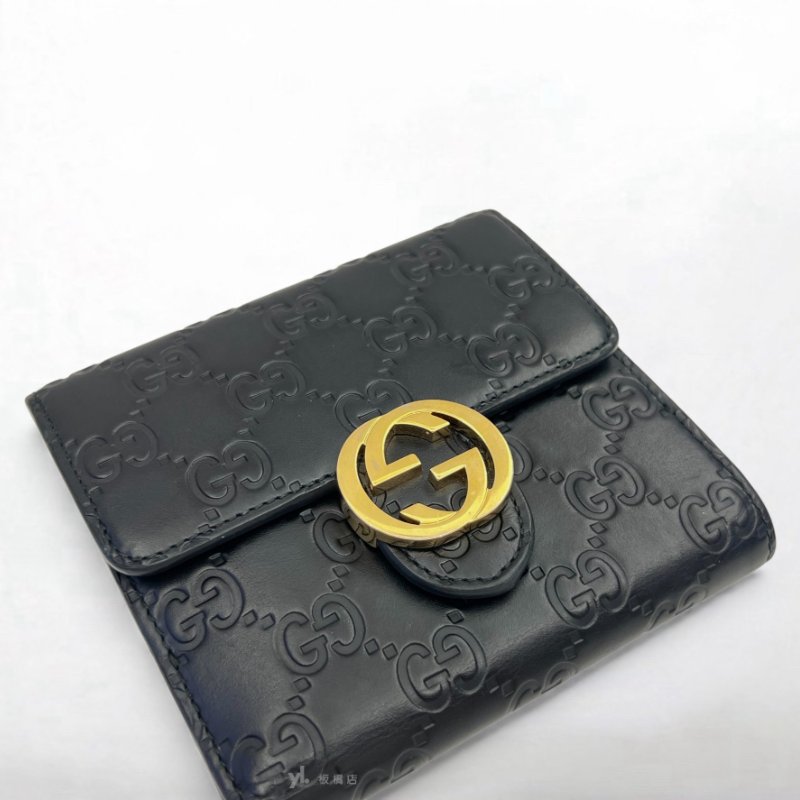 GUCCI短夾 Sarah黑色牛皮 GG Marmont扣式短夾 369676-9